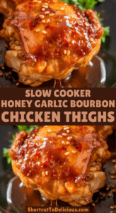 Slow Cooker Honey Garlic Bourbon Chicken Thighs - Shortcut To Delicious