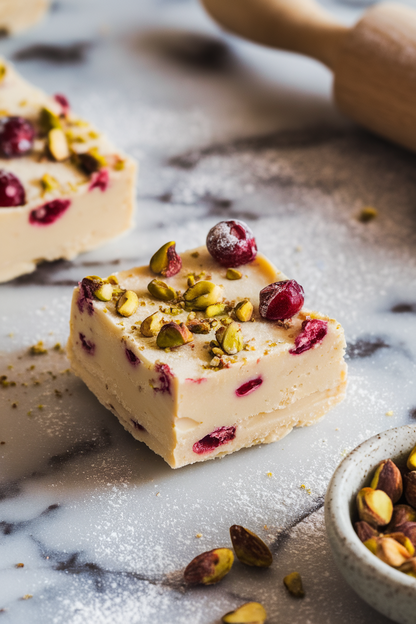 White Chocolate Cranberry Pistachio Fudge - Shortcut To Delicious