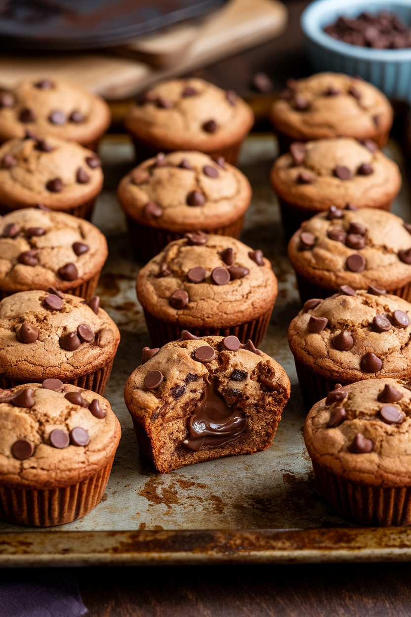 Nutella-Stuffed Chocolate Chip Muffins - Shortcut To Delicious